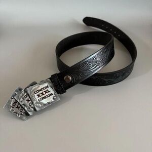 Black Embossed Leather Belt